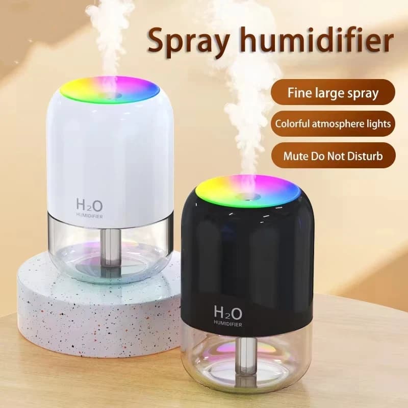 Mini Umidificatore d'Aria Silenzioso per Casa, Camera da Letto, Ufficio, Scrivania, USB, Nuovo con Luce Colorata Atmosferica e Funzione Spray