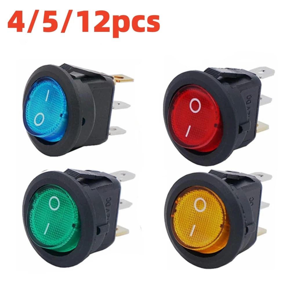 3-pin round barbell switch with LED, 20A 12V DC, available in various colors, for cars, motorcycles, boats, buses, camper (4/5/12 pieces)