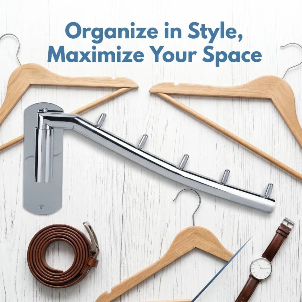 Space Saving Stainless Steel Clothes Hanger Silver Swing Arm Robe Hook Durable 5 Hooks Towel Bar Laundry Room Bedroom