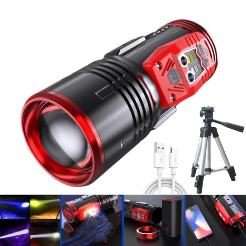 Luce da pesca notturna Super luminosa 4 sorgenti luminose Faro da pesca Esca Ricarica Torcia portatile zoomabile con luce blu viola