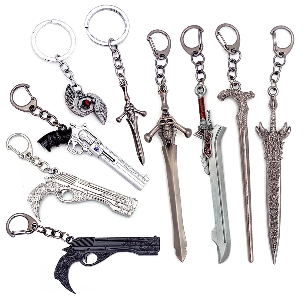 DMC Devil Dante Spada Rebellion Awakening Portachiavi Periferiche di gioco May Nero Red Queen Revolver Portachiavi in ebano e bianco avorio Cry