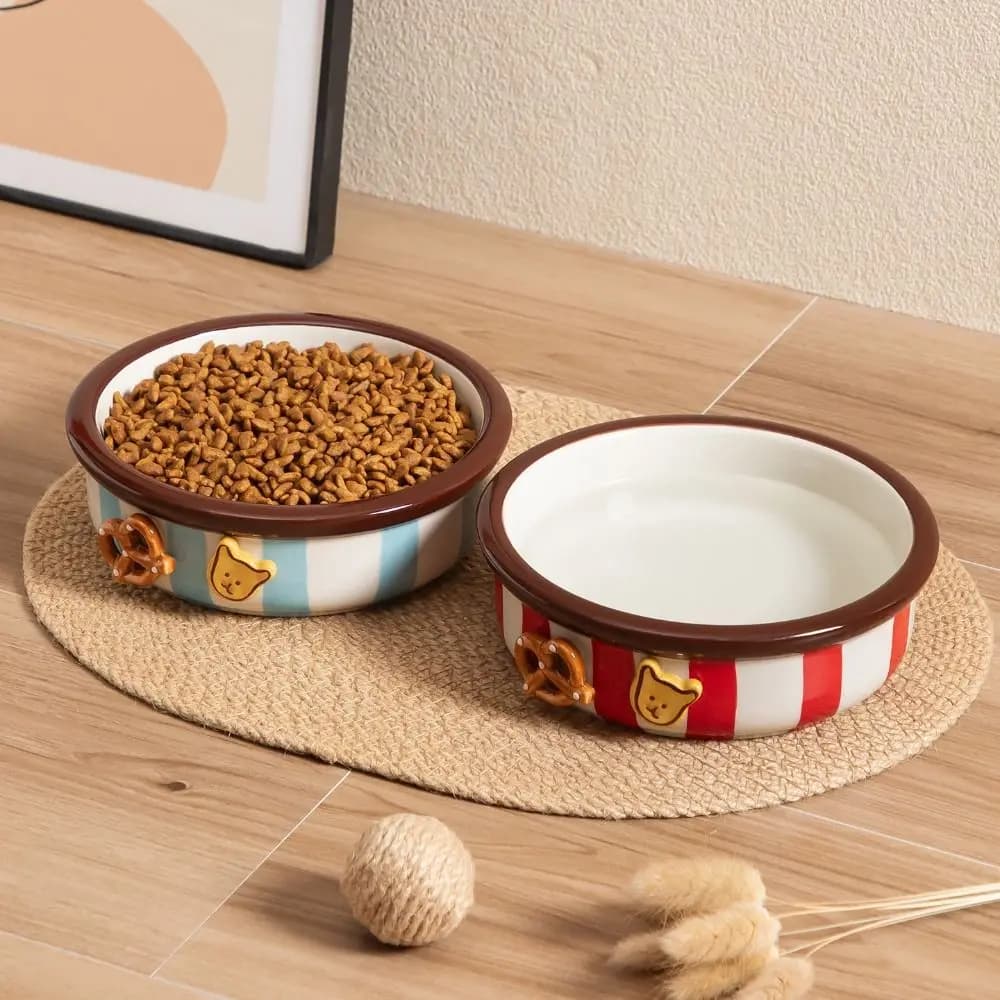 Ciotola in Ceramica Antiscivolo per Cani, Contenitore Rinforzato Antispruzzo per Cibo e Acqua per Gattini e Cani