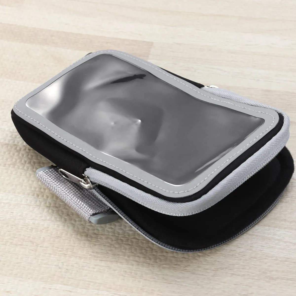 Borsa da braccio sportiva nera impermeabile in Dacron, elastica e leggera, per corsa, con custodia per telefoni fino a 6 pollici, sicura e protetta
