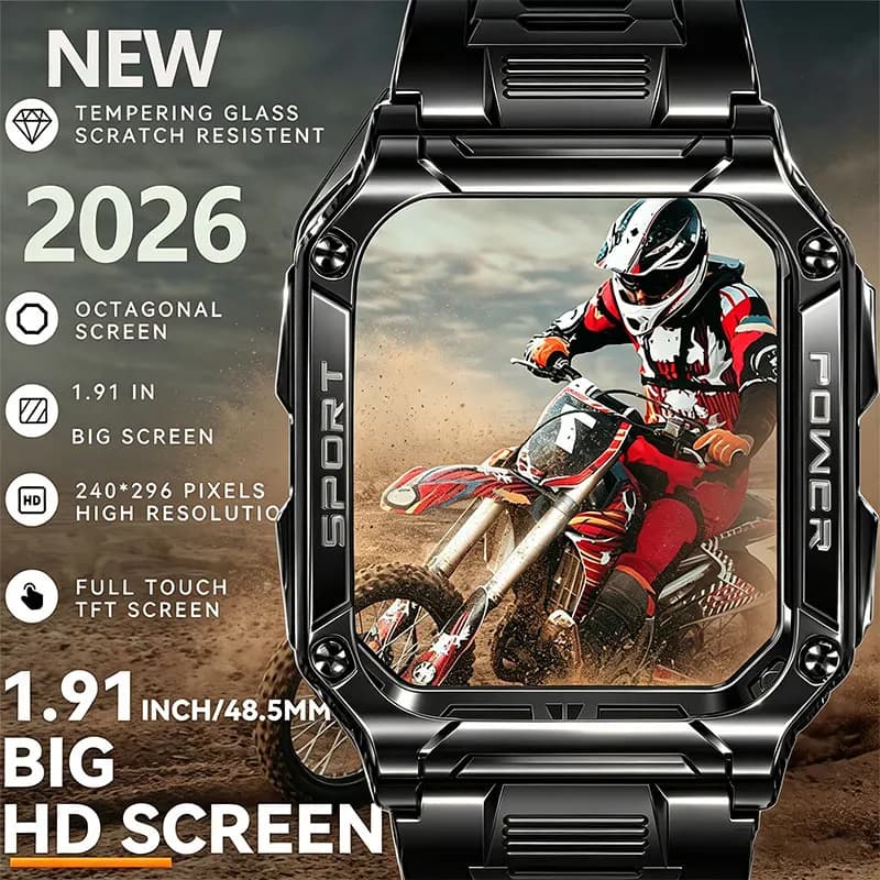 Smartwatch Militare da Esterno 2026 con Monitoraggio Frequenza Cardiaca e Salute, Impermeabile IP68, Chiamate Bluetooth, GPS e Tracciamento del Movimento