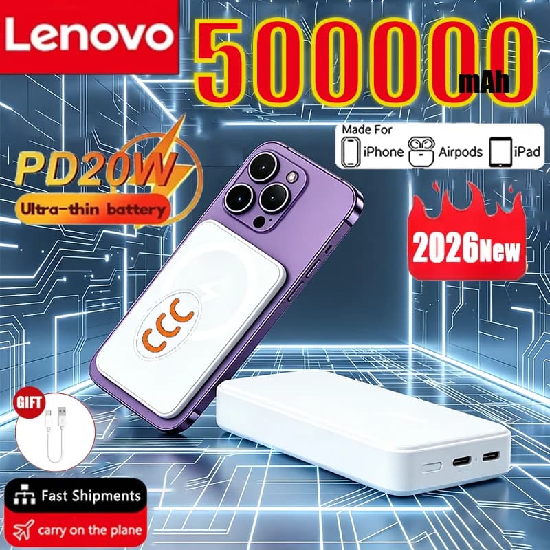 Power Bank Magnetico Wireless Lenovo 500000mAh con Ricarica Rapida PD22.5W per Magsafe iPhone Xiaomi 2026