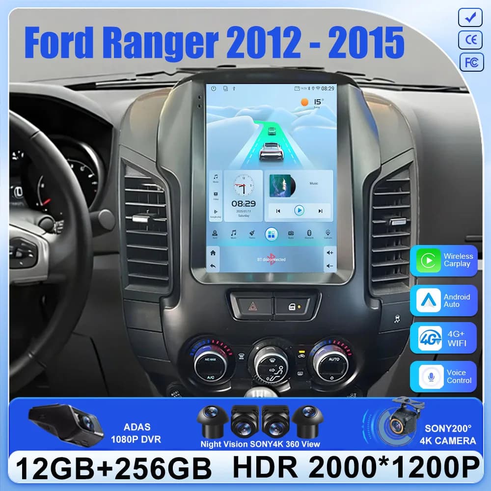 Autoradio Android 9.7 Inches for Ford Ranger 2012-2015, Multimedia player with Carplay, Stereo Auto, WIFI, QLED Screen