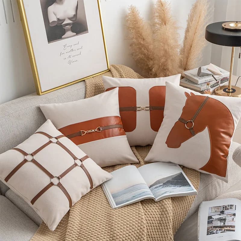 Federa da sella in pelle PU Fodere per cuscini in cotone fiammato in ecopelle per la casa Camera da letto Soggiorno Divano letto Divano Decor