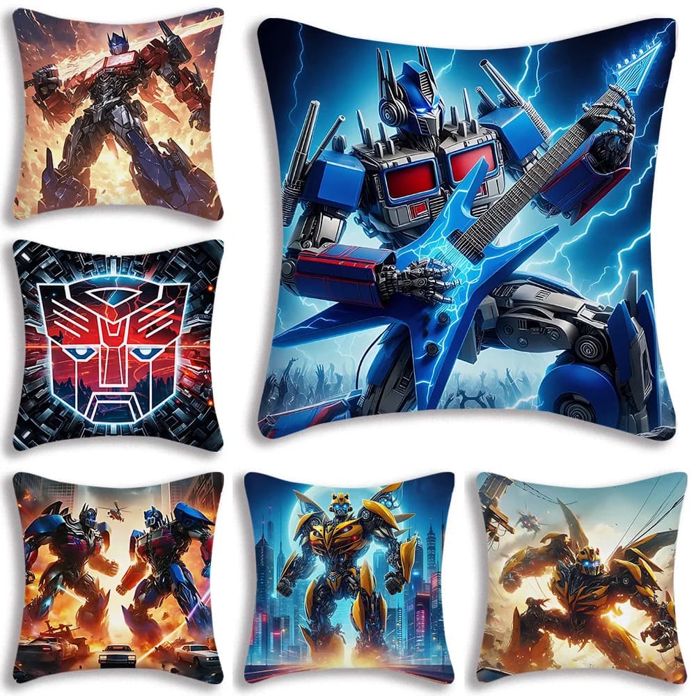 Anime Transformers Autobot Cushion Lining Cartoon Decorative Sofa for Home Print Front-Retro Short plush Cute Pillow Sheet