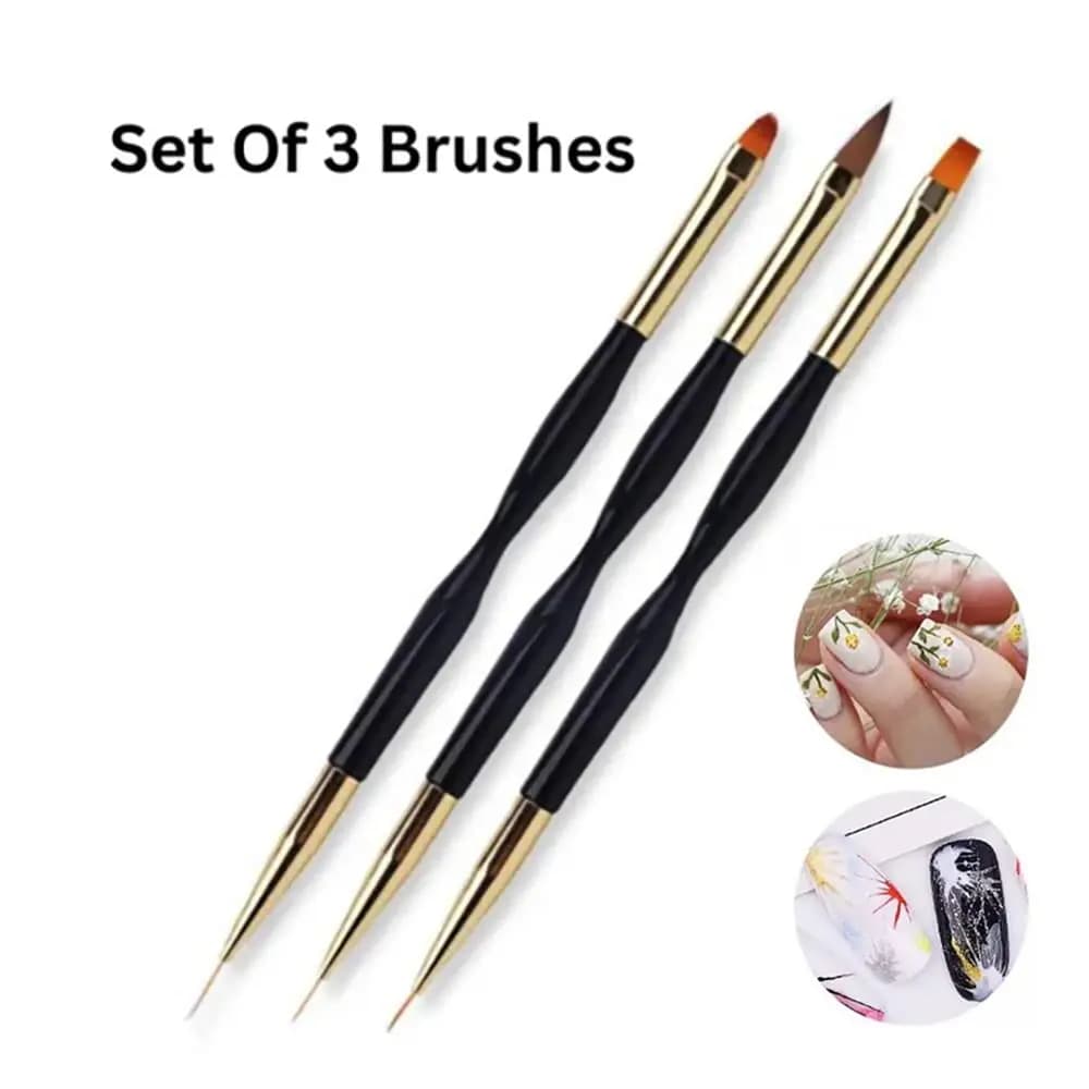 LINMANDA Pennelli per nail art Set di pennelli per unghie da 3 pezzi con penne per smalto gel e pennello per rivestimento per uso domestico e professionale in salone