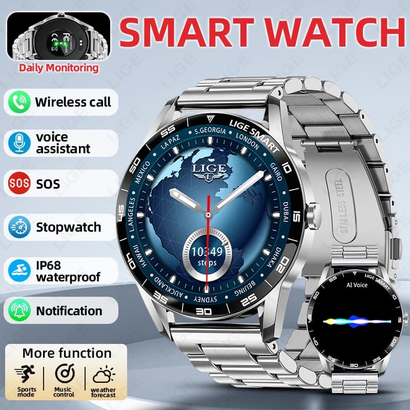 LIGE 2026 Smartwatch con Monitoraggio Frequenza Cardiaca, Ossigeno nel Sangue, Sonno, Chiamate Bluetooth, Impermeabile, Orologio Sportivo da Uomo e Donna