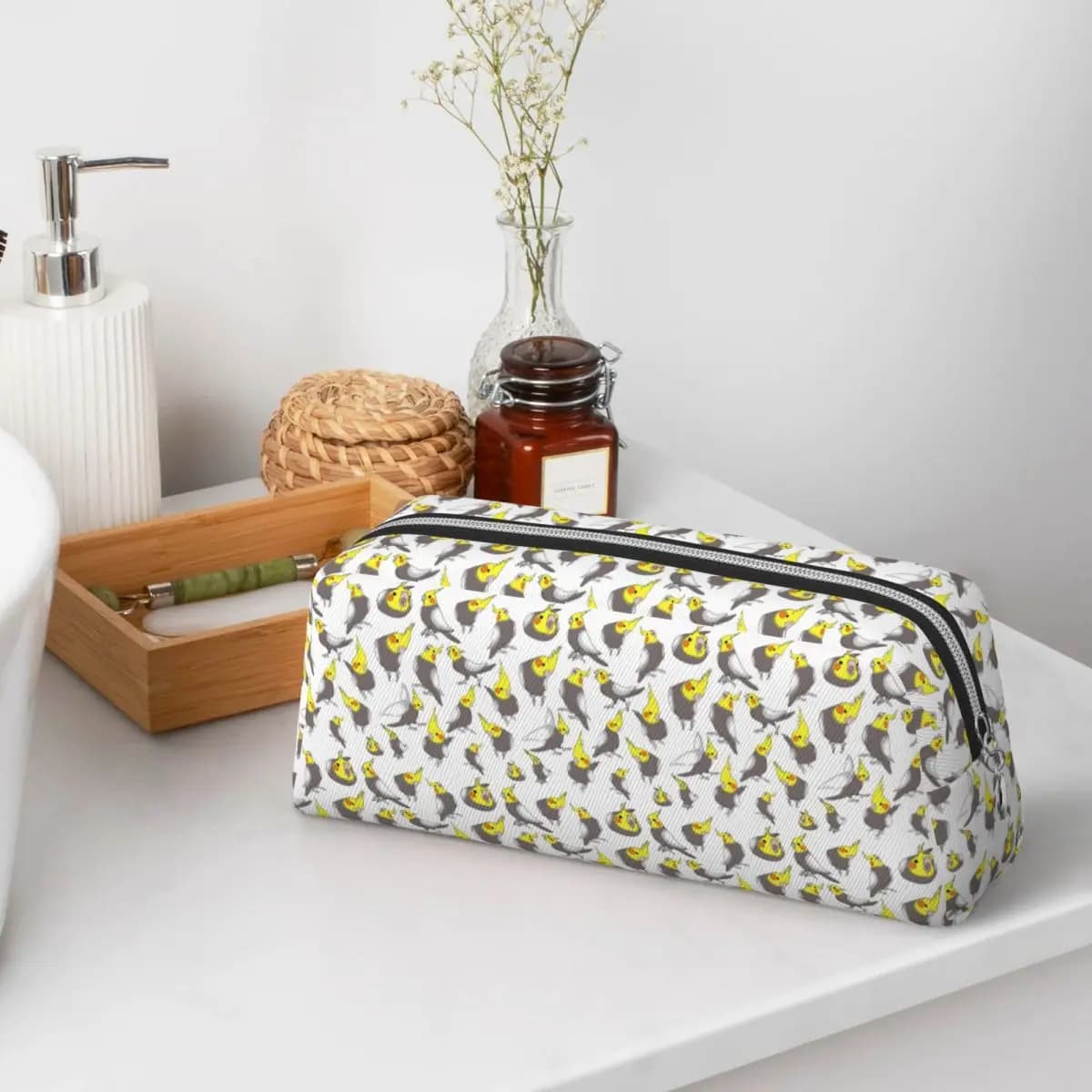Cockatiel Doodle Pattern Pencil Cases for Student Gifts Pen Box Pencil Bag Large Storage Pencil Pouch Pen Holder