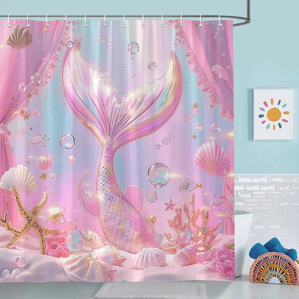 Tenda da doccia stampata con motivo simpatico cartone animato Animali colorati Lingua ispiratrice Tende da bagno in poliestere per bambini Decorazioni per il bagno