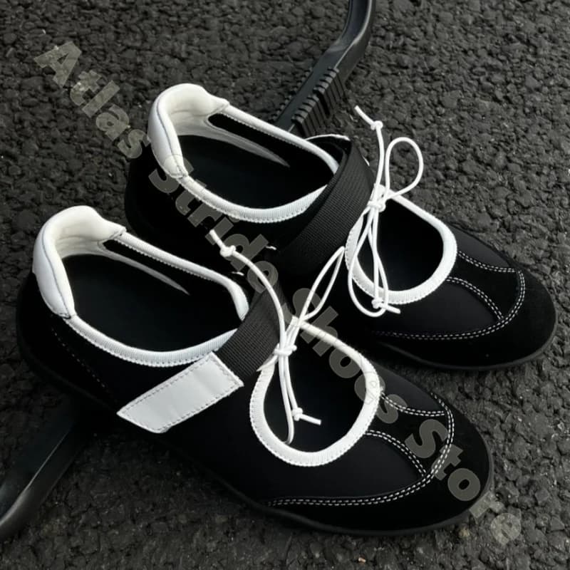 Women Black Suede Patchwork Leather Sneakers Velcro Strap Contrast White Trim Round Toe Cushion Insole Casual Walking Shoes