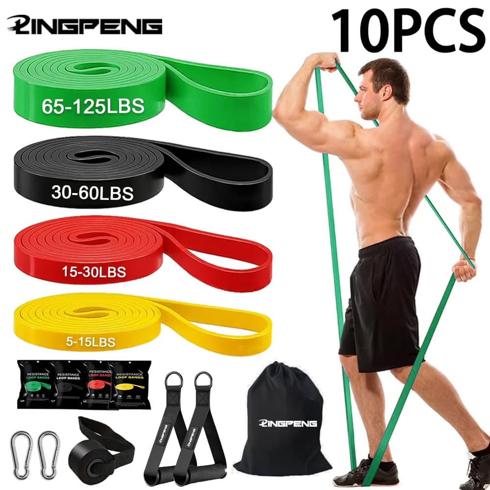 Set di 10 Fasce di Resistenza a 4 Livelli con Accessori per Palestra Domestica, Elastici in Silicone per Assistenza Pull-Up, per Donne e Uomini