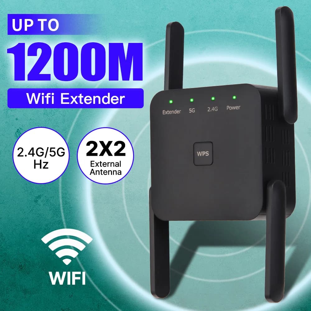 Ripetitore WIFI wireless 1200Mbps Extender Ripetitore di segnale WPS WiFi Dual-Band 2.4G 5G Ad alto guadagno 4 Antenna Amplificatore di rete