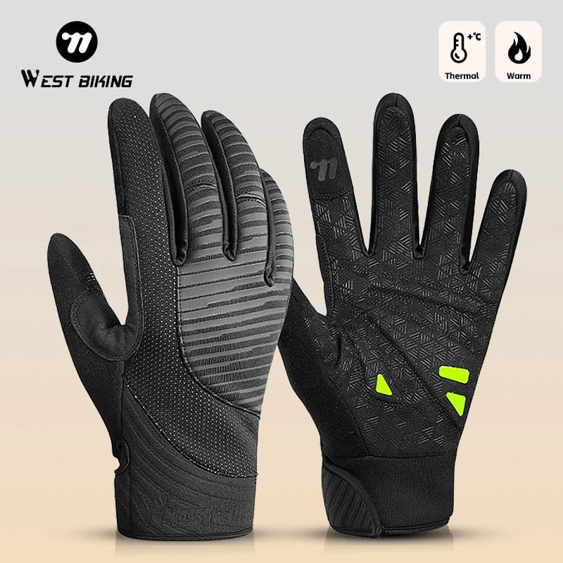 WEST BIKING Autumn Winter Full Finger Cycling Gloves Warm Wind Resistant Touchscreen Shock Absorption Non Slip Men Women Gloves