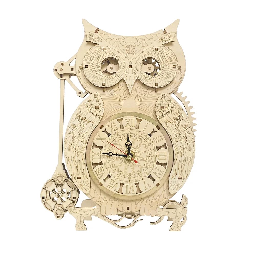 Orologio a forma di gufo Orologio da tavolo Decompressione Giocattoli assemblati Fatti a mano Fai da te Pendolo stereo Puzzle 3d per adulti Ornamenti creativi