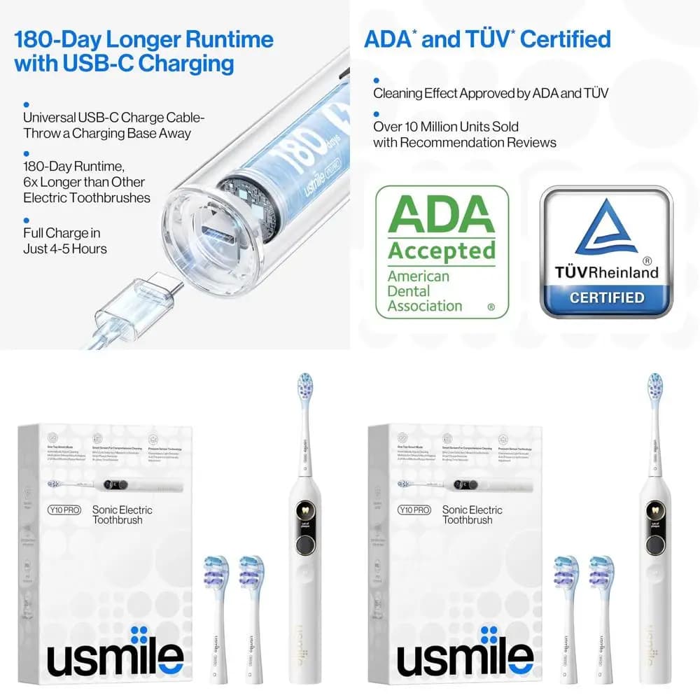 Electric Toothbrush Rechargeable with Intelligent Display, Macchie Detection, Pressure Sensor, 180 Day Battery, Waterproof, Ideal for Travel