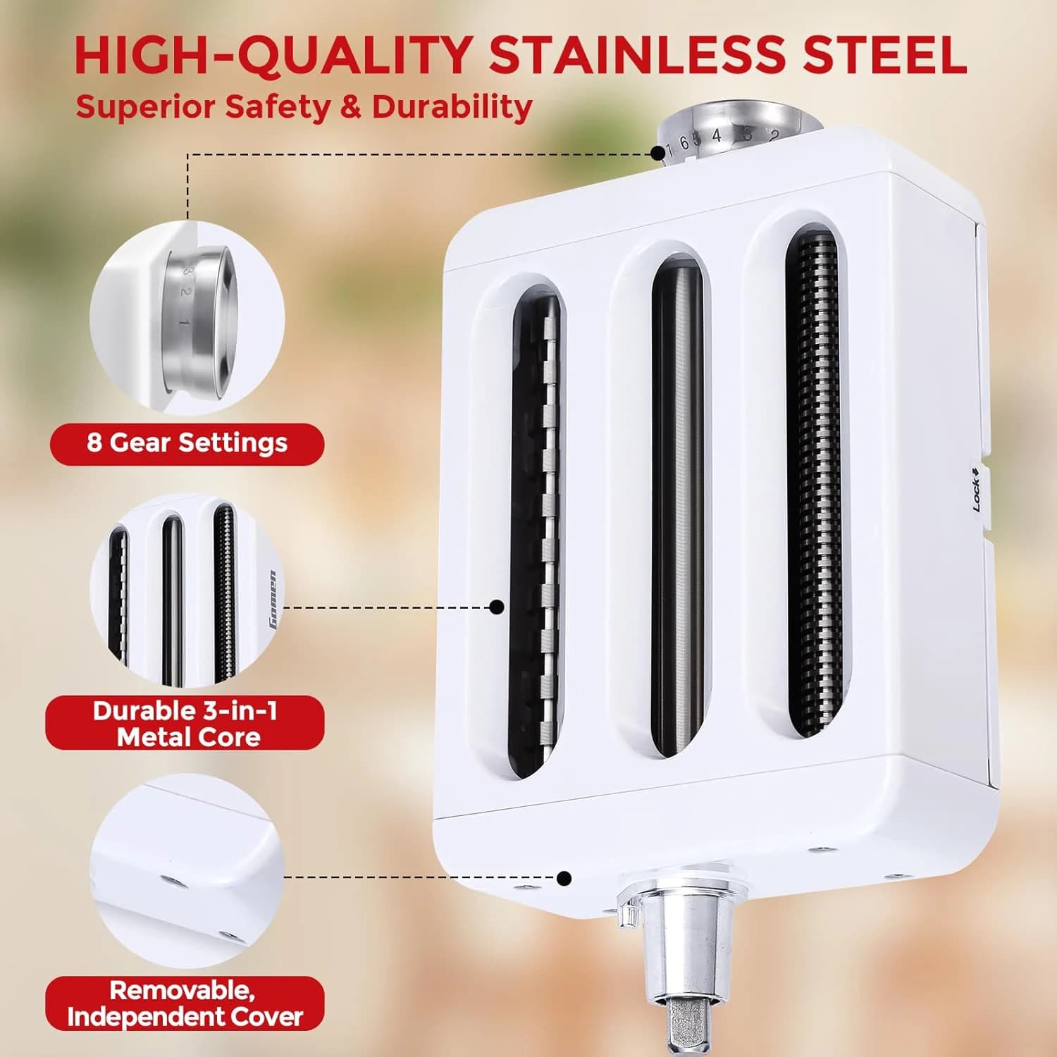 Accessorio per pasta 3 in 1 per robot da cucina KitchenAid, include rullo per pasta, taglierino per spaghetti, taglierino per fettuccine, acciaio inossidabile