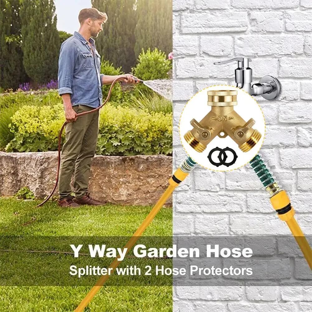 Adattatore/Sdoppiatore per Tubo da Giardino a 2 Vie in Ottone, Connettore Rapido 3/4, Raccordo per Tubo in Rame, Strumento per Irrigazione Giardino