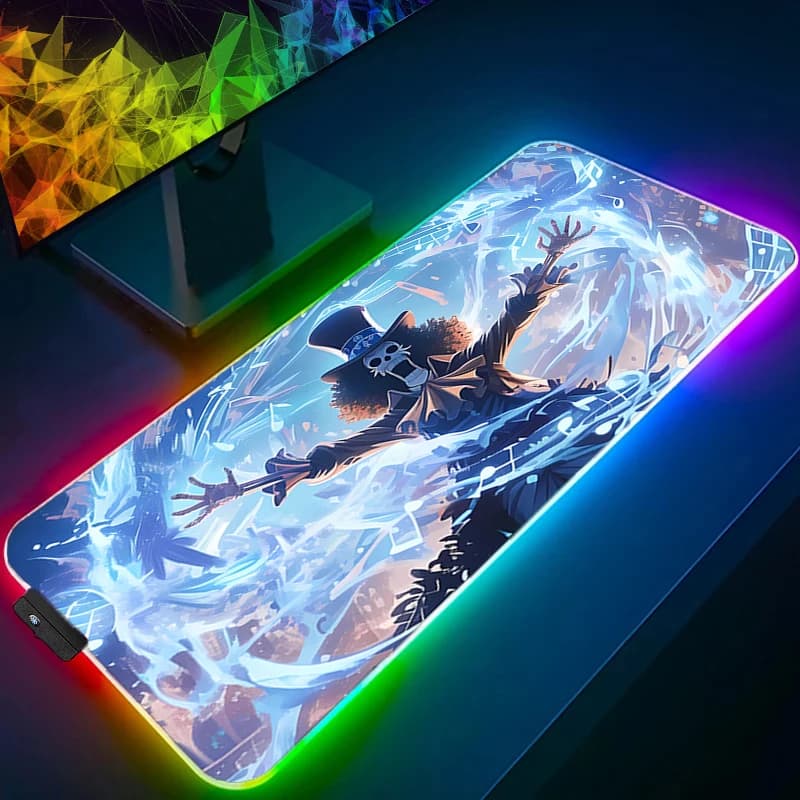 Tappetino per Mouse LED 90x40cm One Piece Brook Gaming Retroilluminato XXL Accessori RGB Mousepad Gamer PC Completo Tappetino per Tastiera e Scrivania