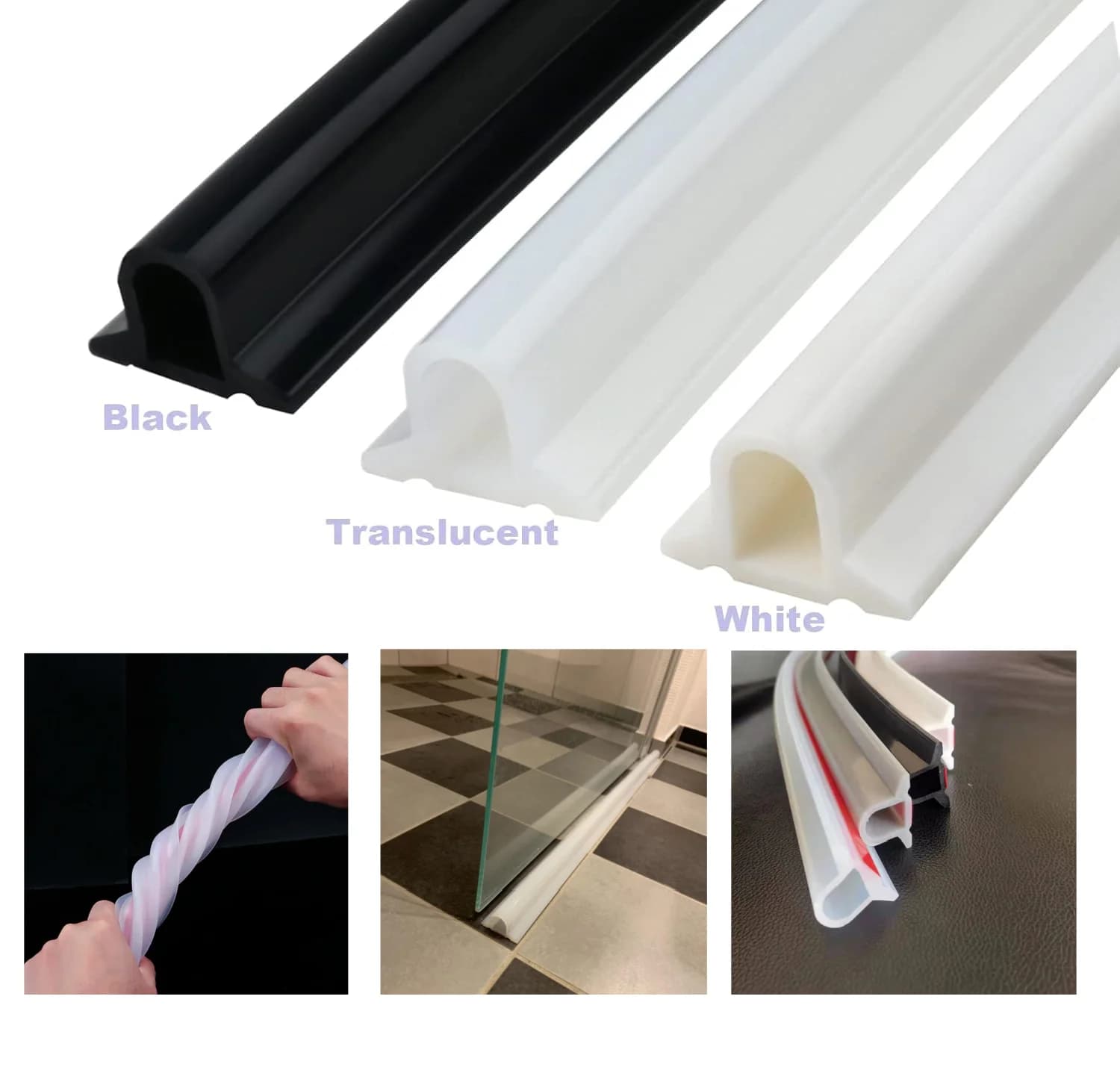 1PC 1/2m Silicone bathroom water stopper flood barrier dam D shape Sealing strip for Glass door Shower dry and wet separation