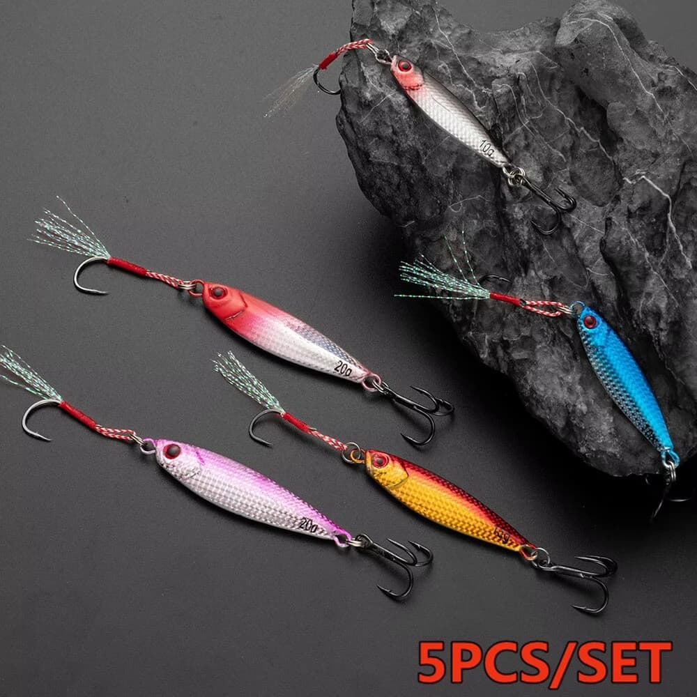 Metallo Jig 5 pz Set Richiamo di Pesca 10G 15G 20G Cucchiaio Mare Barca Shore Long Casting Lento Jigging Esche Da Pesca in Mare Trota Pesca