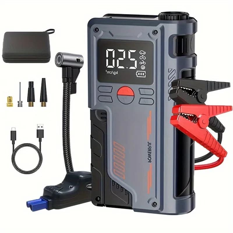 Powerbank 4 in 1 Avviatore di emergenza per auto Accumulatori e caricabatterie di riserva Compressore d'aria Gonfiatore 8000mAh Stazione di alimentazione portatile Caricabatteria per auto Booster