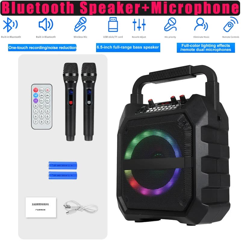 Bluetooth Speaker with 2pc Microphones-Portable Home Karaoke Wireless Audio Speakers with Microphones K Song Family Sing Machine