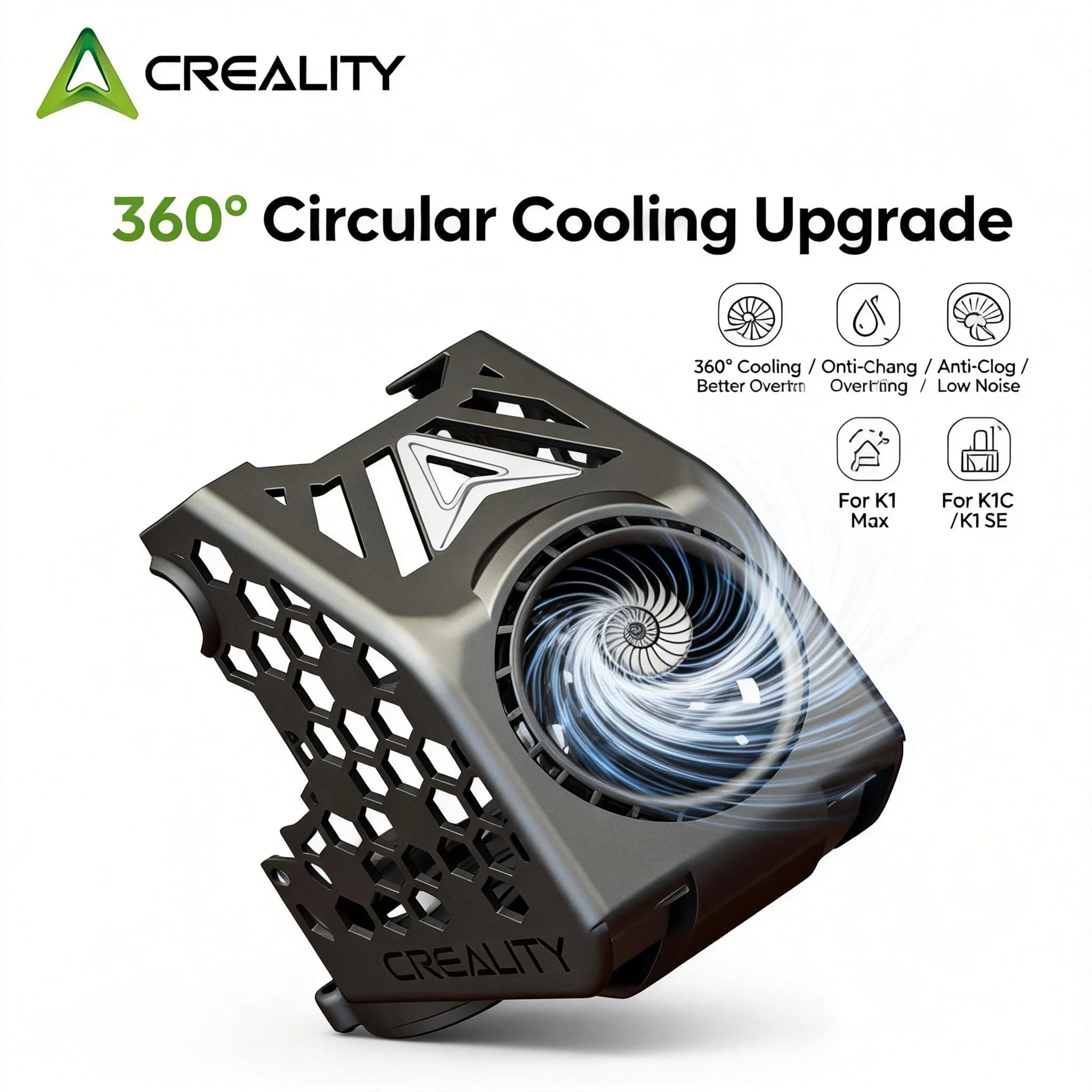 Creality x BEN2C Nautilus fan for 3D printer K1 Max or K1C/K1 SE, 360 ° Circular cooling flux Quick cooling 3D printer parts