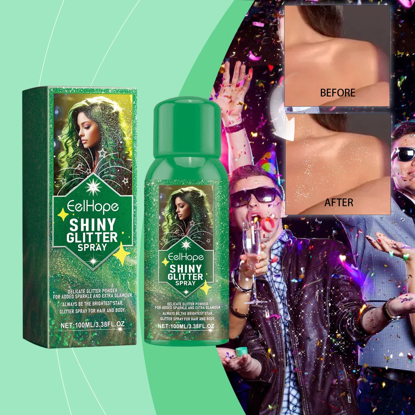 Spray glitter multiuso per vestiti corpo viso Evidenziatore luccicante Asciugatura rapida Spray universale scintillante a lunga durata