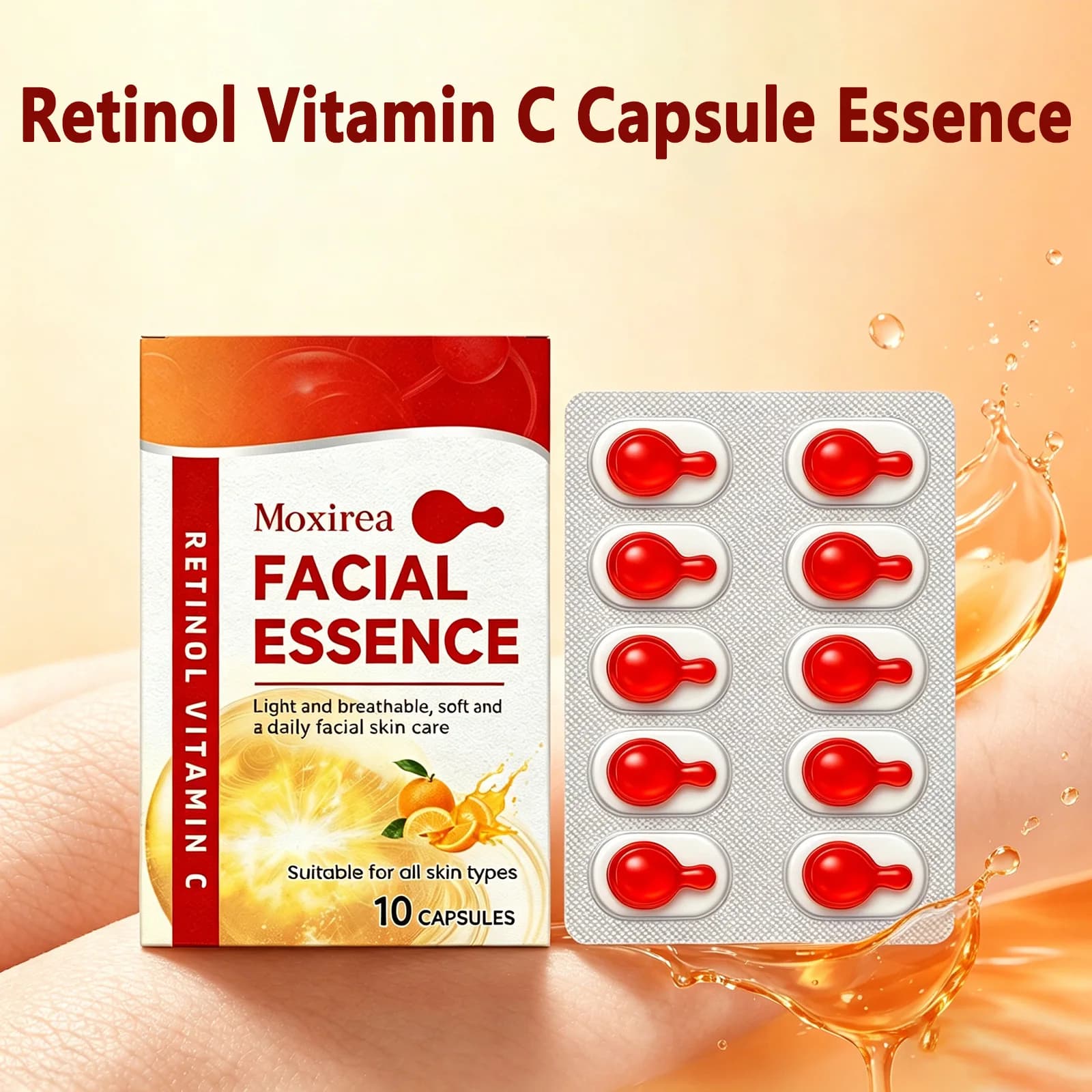 Essenza in Capsule con Vitamina C per Idratazione Profonda, Idrata e Leviga la Pelle con Retinolo e Glicerina, Siero Illuminante Antiossidante per la Cura del Viso
