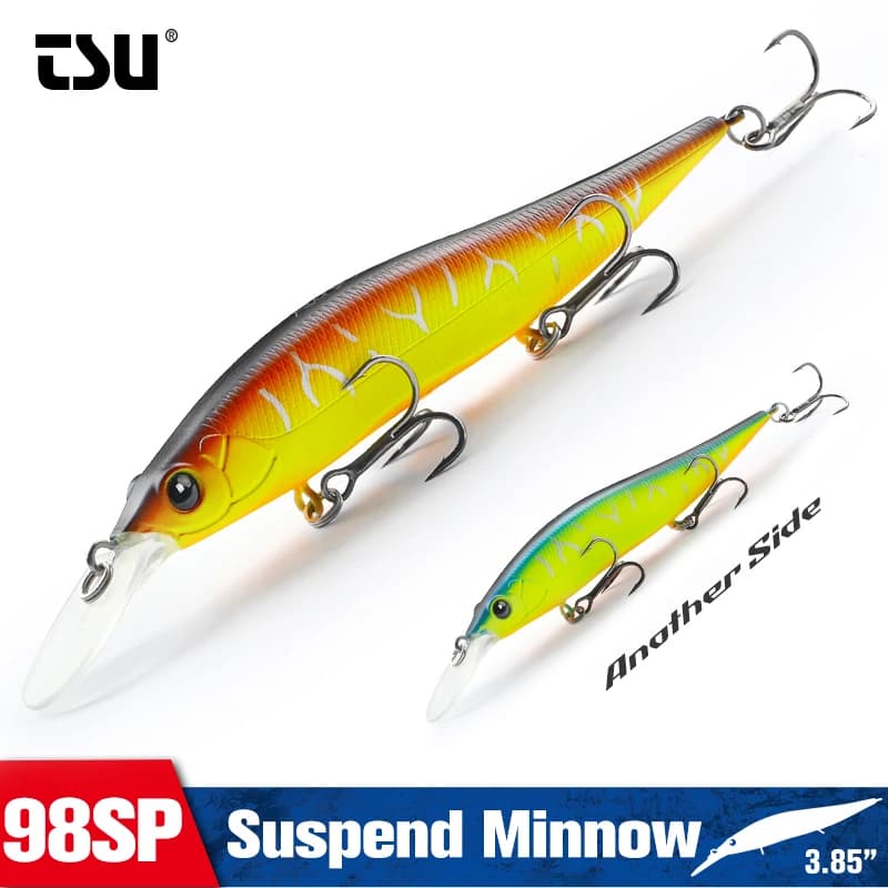TSURINOYA Suspend Minnow AURORA 98SP Esca da Pesca 98mm/3.85in 10g Lunga Gittata 2.2m Suono Risonante Esca Dura per Spigola e Luccio