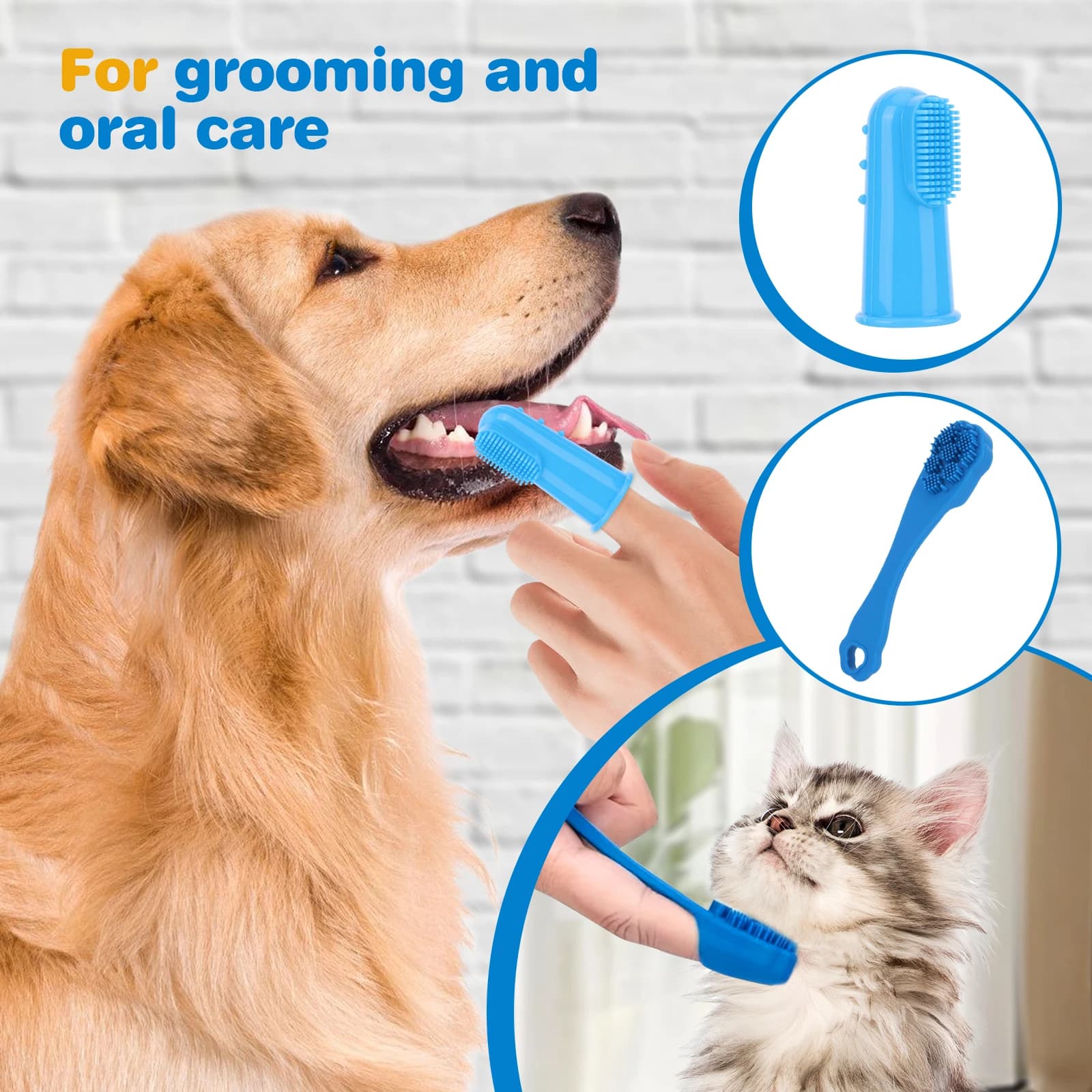 Kit per la toelettatura degli animali domestici da 6 pezzi: Guanti in silicone per il lavaggio del cane, Spazzolino da denti a dito per cani, Guanti da bagno per cani e gatti per il bagno, il massaggio e la toelettatura