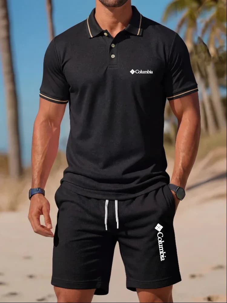 Brand Printed Polo Shirt Short Sleeved Set Fashionable Men's Polo Shirt Shorts 2026 Summer Comfortable Casual Lapel T-shirt Set