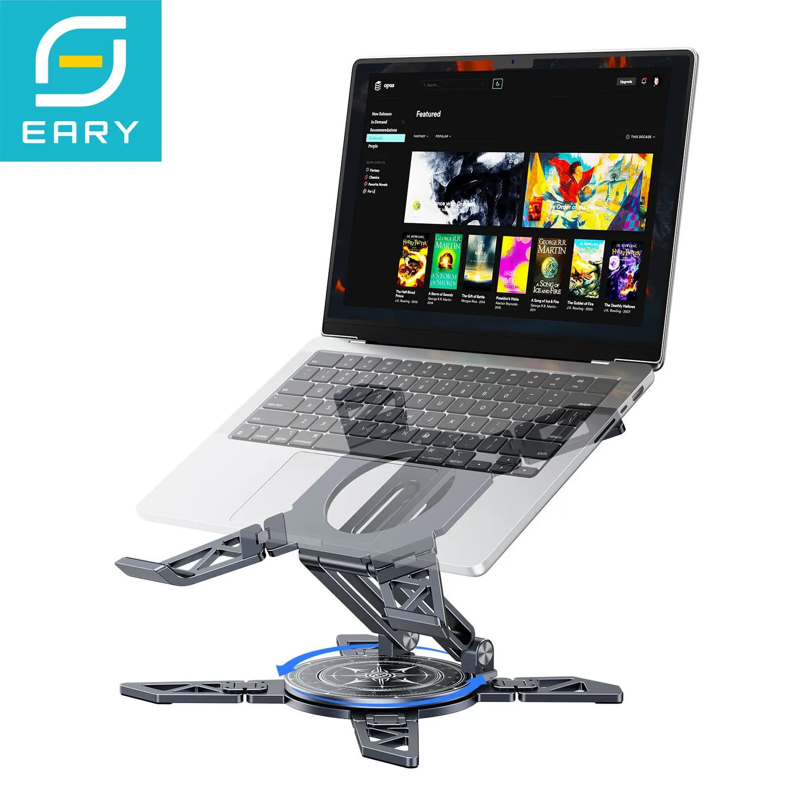 Supporto per laptop in metallo Eary per supporto per computer pieghevole da scrivania 360 ° Accessori per ufficio con supporto per notebook con base girevole per 7-18 pollici