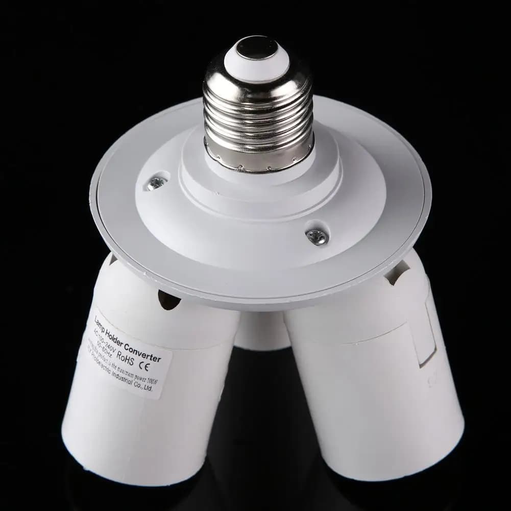E27 Splitter 3/4 Adapter for LED lamp holder, Professional Lighting Converter, White