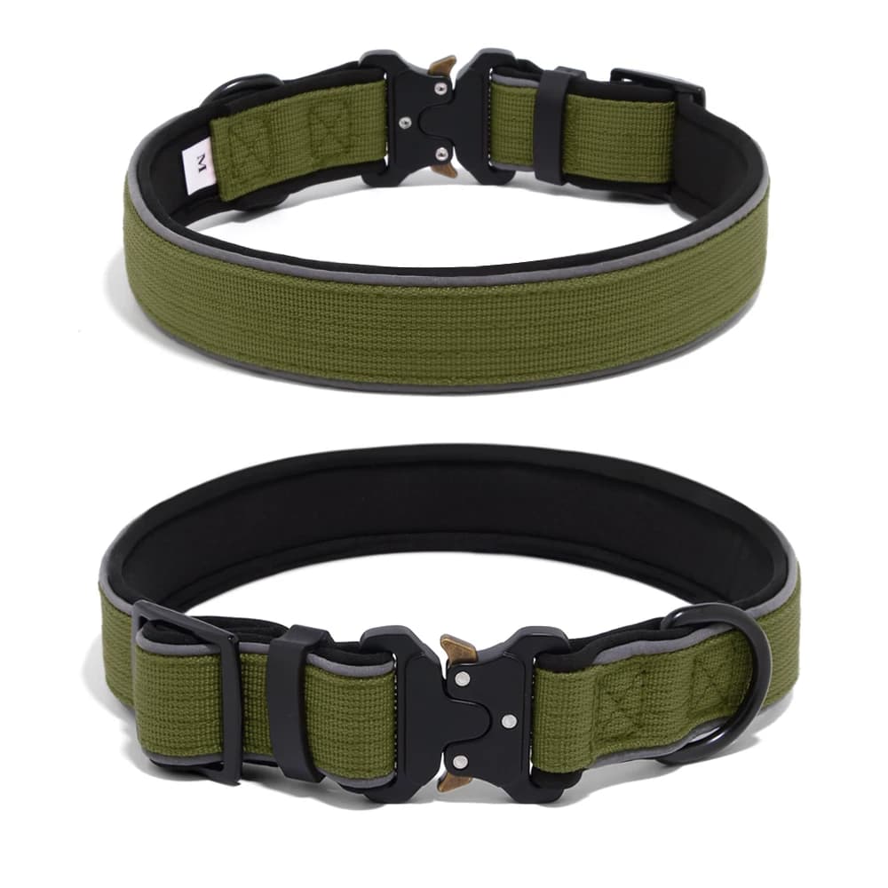 Reflective Neoprene Padded Tactical Dog Collar, Heavy Duty Metal Buckle