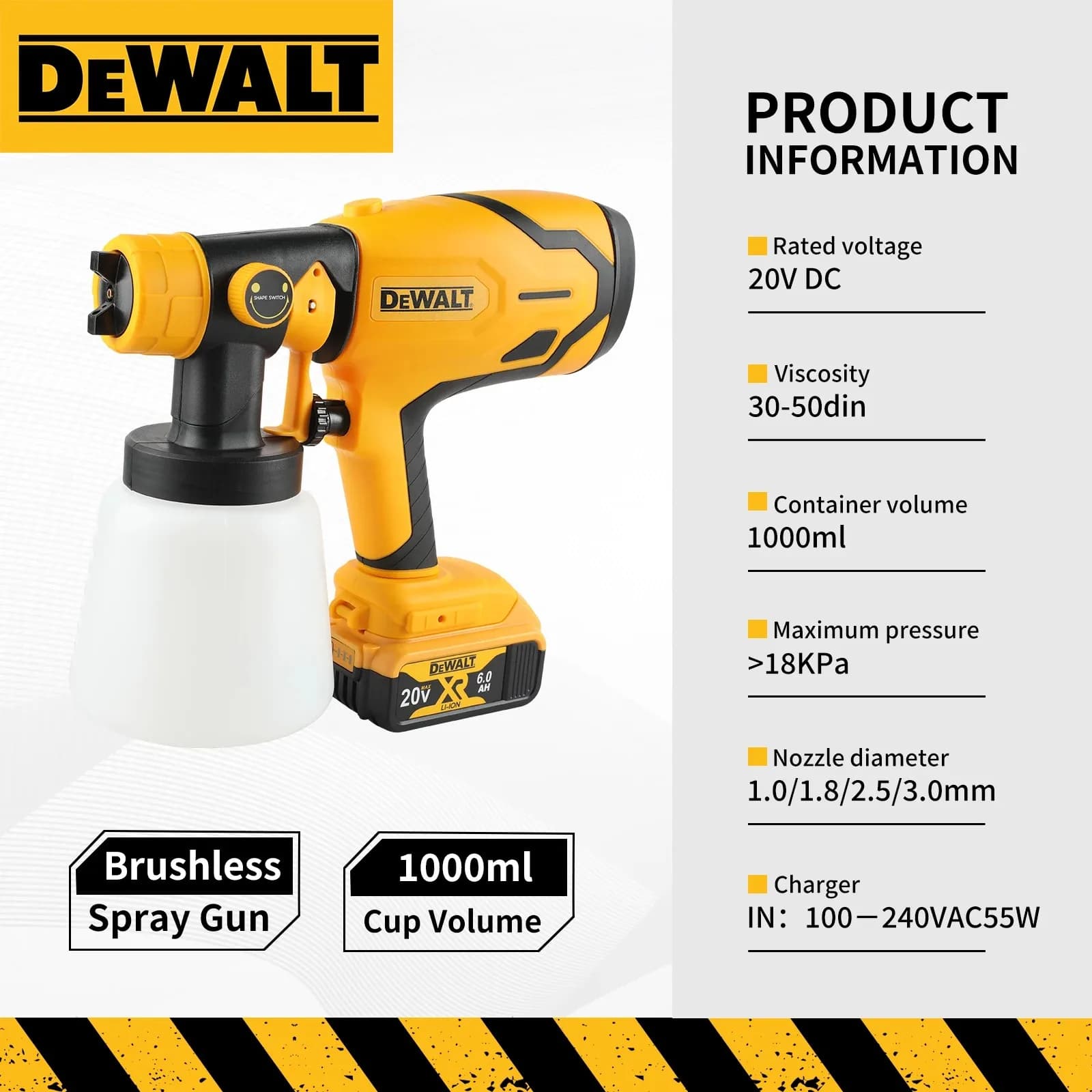Spruzzatore di vernice portatile senza fili da 800 ml, pistola a spruzzo per mobili e automobilistici ad alta potenza, compatibile con batterie DEWALT