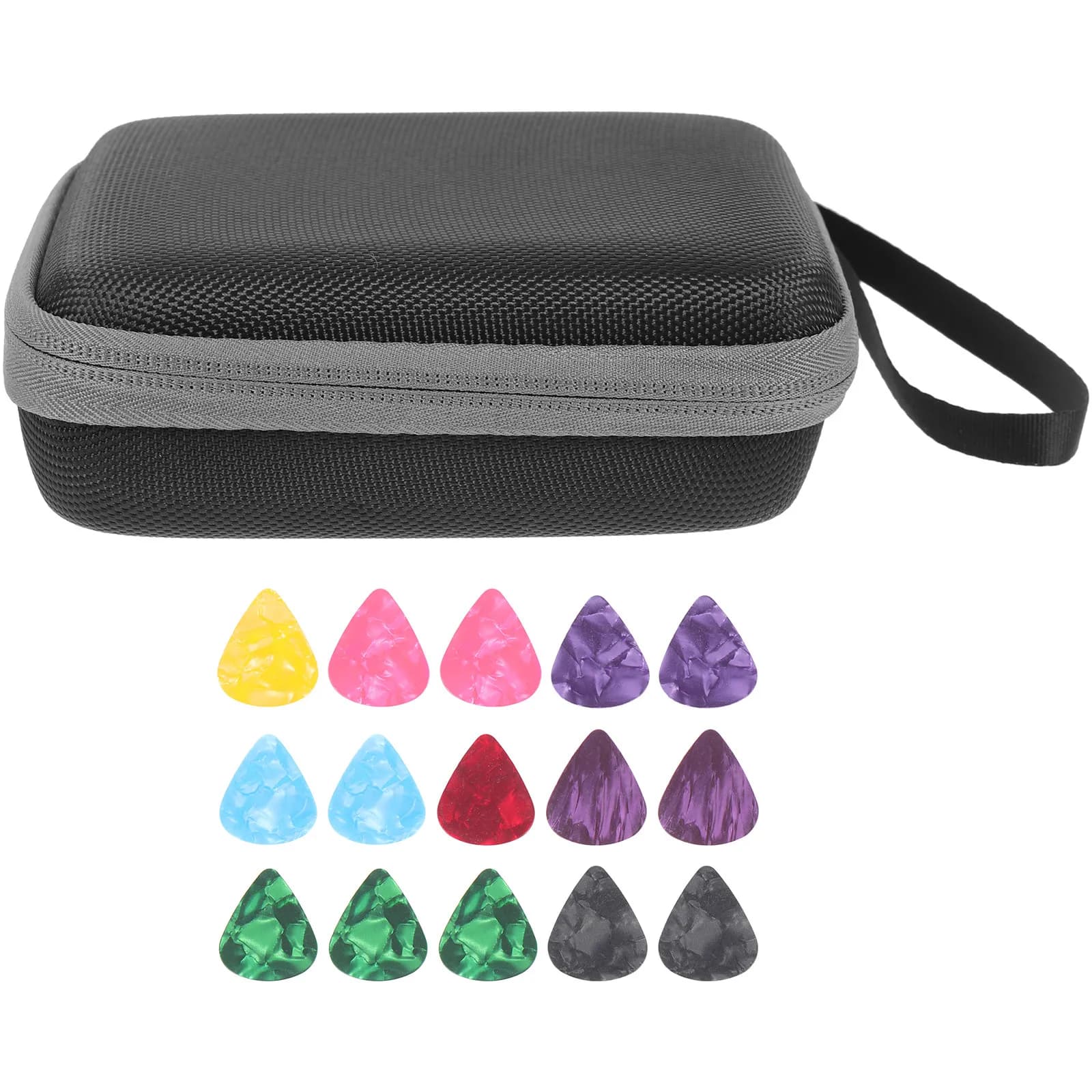 1 set di plettri professionali per chitarra con borsa organizer portatile, texture robusta, impugnatura ergonomica, materiale sicuro per principianti e avanzati
