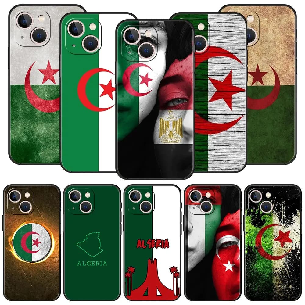 Algeria Passport Luxury Phone Case For iPhone 17 Air 16 Plus 13 15 14 12 11 Pro MAX 7 8 SE Soft TPU Black Cover