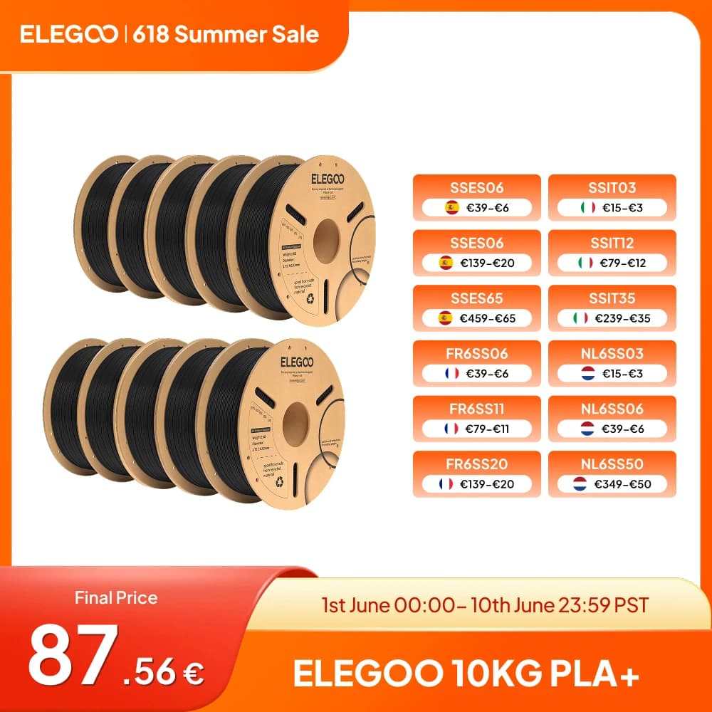 ELEGOO PLA Plus 10 kg 1,75 mm Filament Black 3D Printing Material dimensional accuracy +/- 0.02 mm Suitable for most FDM 3D printers