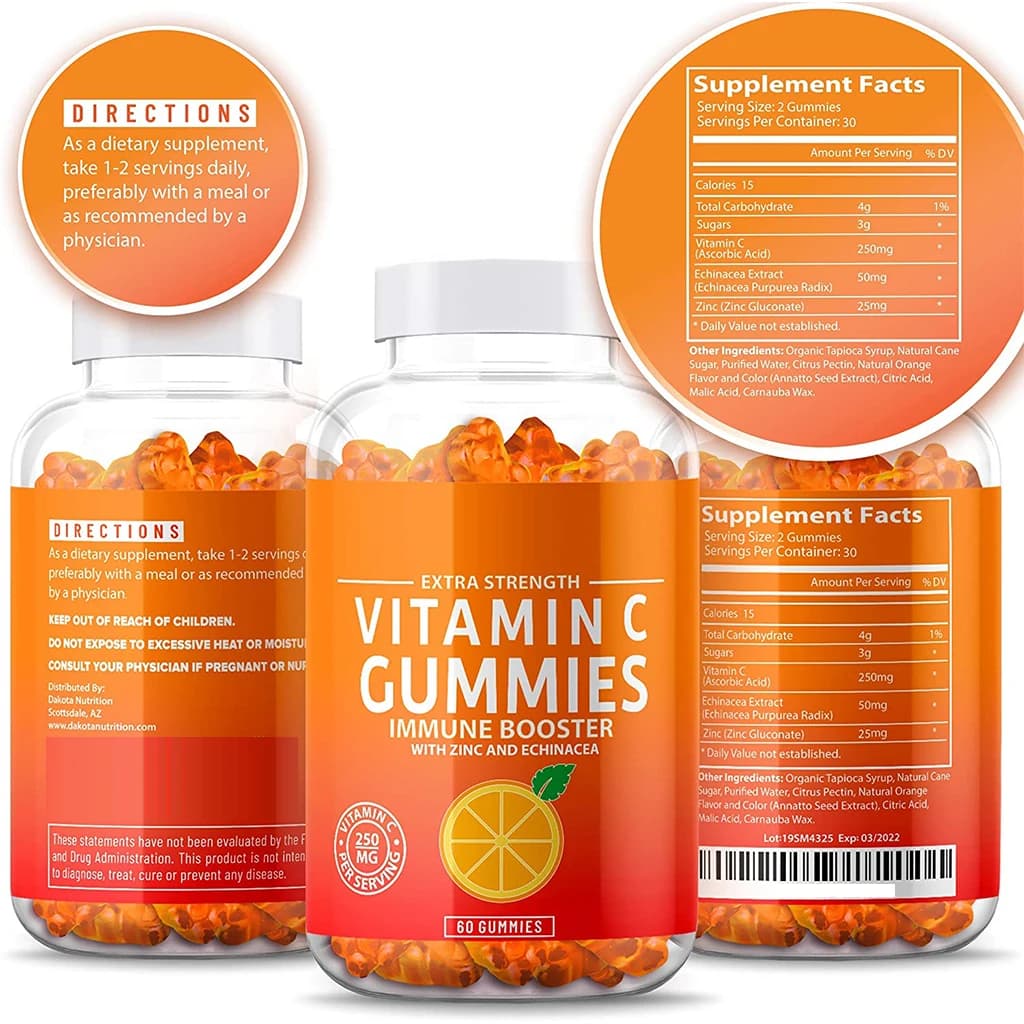 2 Bottle VC Gummy Bears Zinc Vitamin Gummies Nutritional Dietary Supplements Vitamin C Supplement