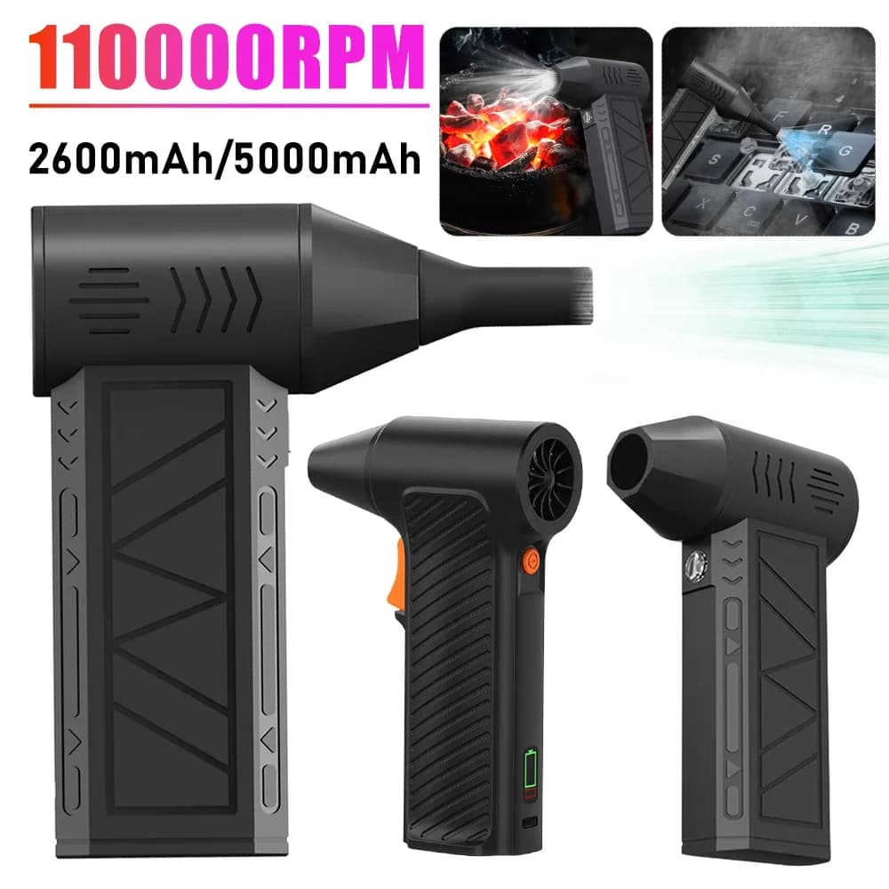 Potente Soffiatore d'Aria da 110.000 RPM, Ventilatore Violento, 2600mAh 5000mAh, Soffiatore Elettrico Senza Spazzole Turbo Jet per Pulizia Laptop e Auto