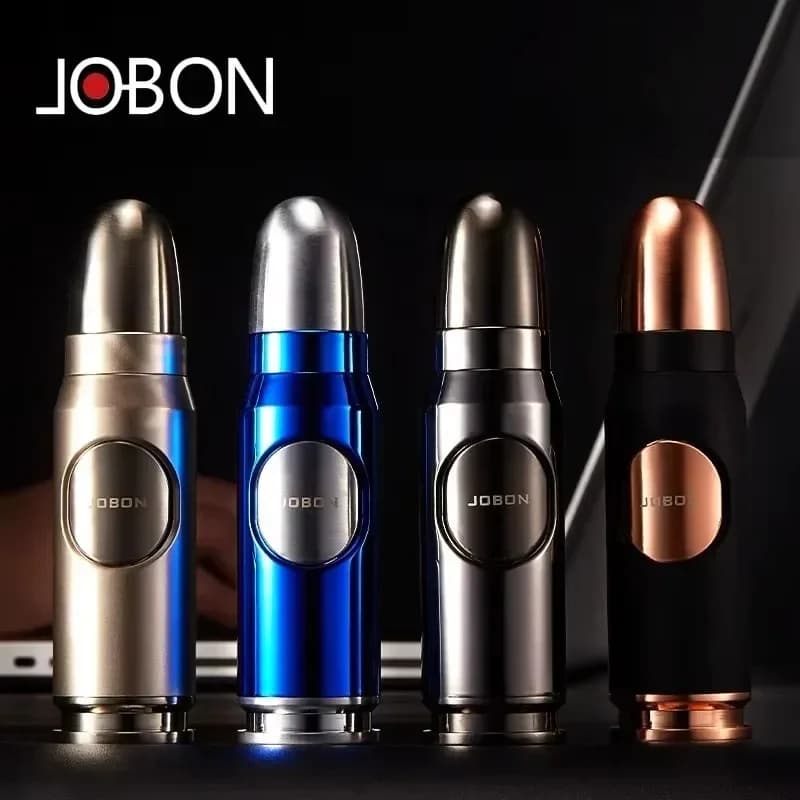 JOBON Accendino butano antivento a forma di proiettile in metallo con fiamma a getto - Accessorio ideale per fumatori di sigari e regali da uomo BBQ