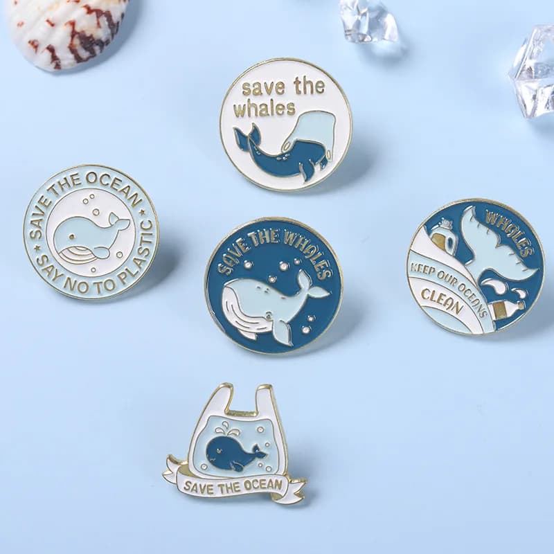 Spilla a Forma di Balena Cartoon, Pin Smaltato 'Salva le Balene', Accessorio in Lega per Borse, Cappelli e Vestiti