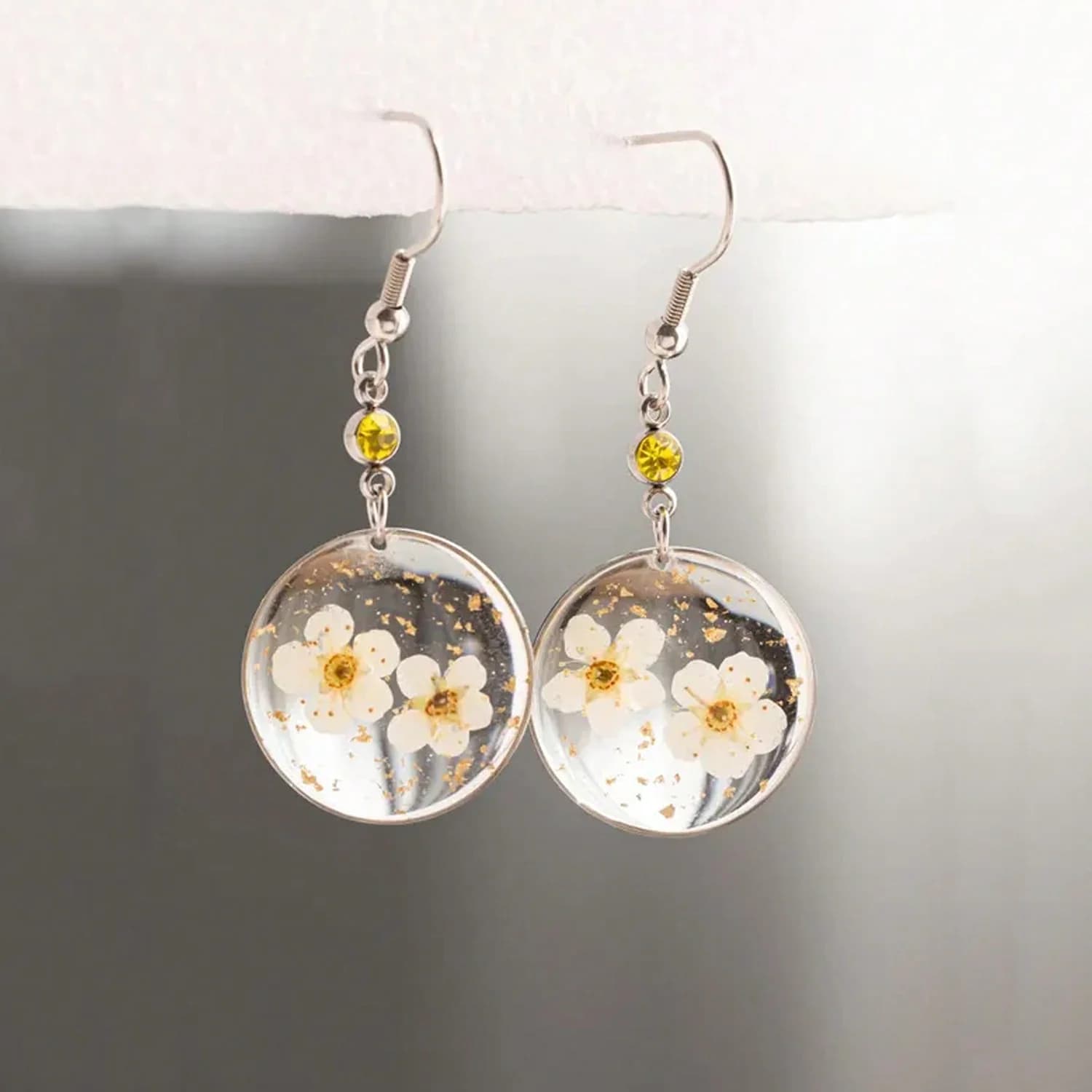 Dried Flower Time Gem Stone Pendant Earrings Handmade Epoxy Resin Floral Earring Fashion Jewelry Women Dainty Gifts