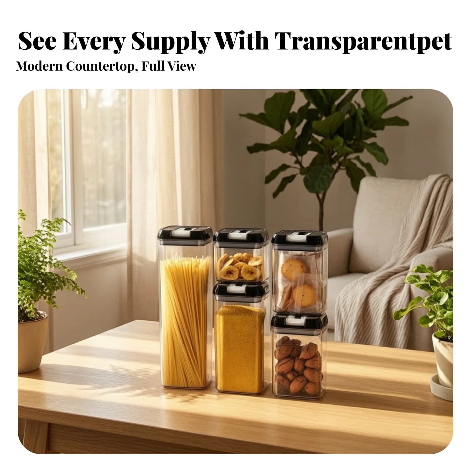 5 Pieces Dry Food Containers Space-Saving Food Storage Container Set Stackable Clear Jar for Kitchen Cabinet