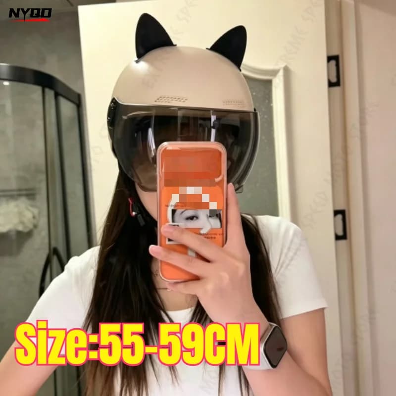 Cute Cat Ear Women Motorcycle Helmet | UV Protection Visor Open Face Safety Helmet for Scooter Moped Street Bike Riding