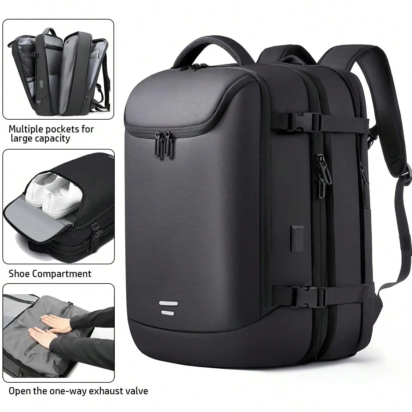 Large Capacity Backpack, Multi-Functional Business Travel Backpack, With Shoe Compartment And USB Charging Port, Unisex Lightweight Everyday Vacuum Compression Bag Backpack, Portable Backpack For Business Trips And Travel.